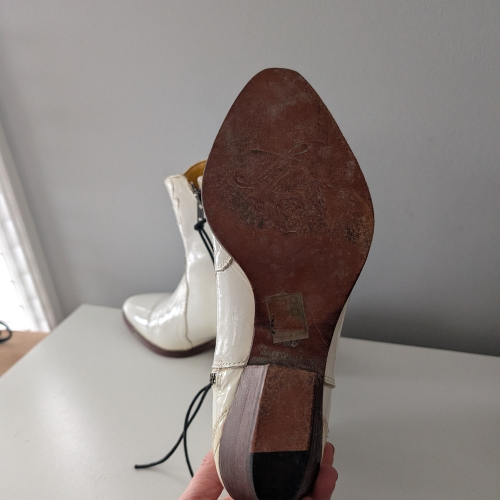 Free People Western Ankle Boots Size 37 Cream Leather Side Zip New Frontier - Picture 6 of 8